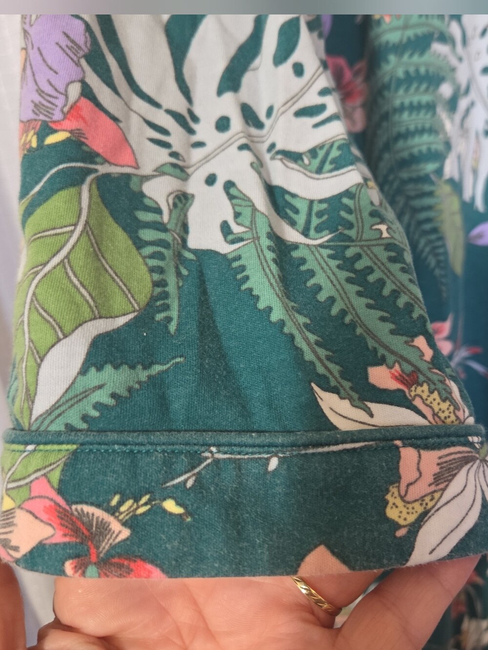 Miss Elaine Relax Size XL Robe Front Zip Green Floral Side Seam Slit Long Sleeve - Picture 3 of 8